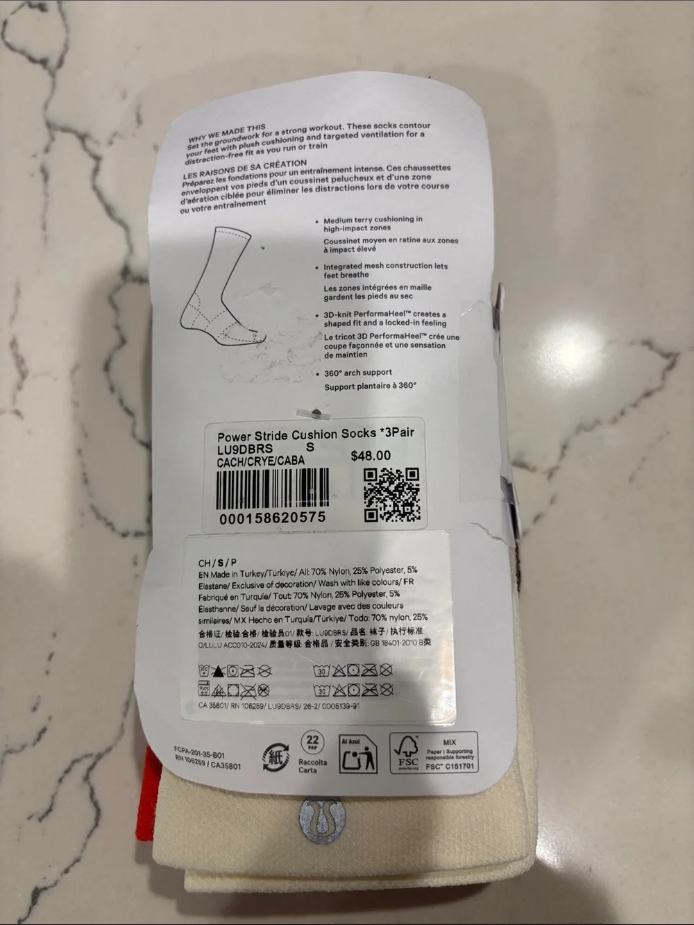 lululemon Power Stride Cushion Crew Socks Set (3) Small NWT